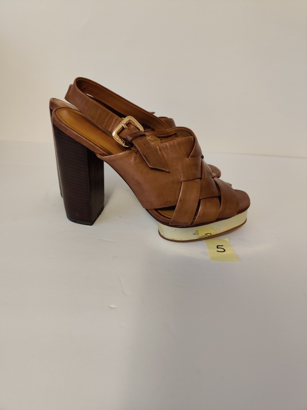 Micheal Kors Brown Woven Leather Slingback Heels Platform 8.5